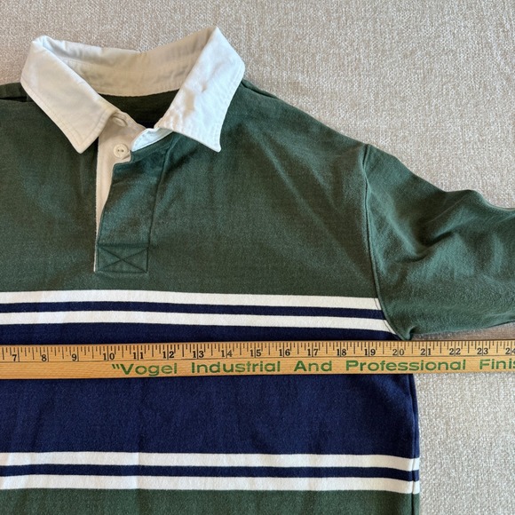 Vintage LL Bean Rugby Shirt Mens Small Green Navy Striped Long Sleeve Cotton - Picture 5 of 7